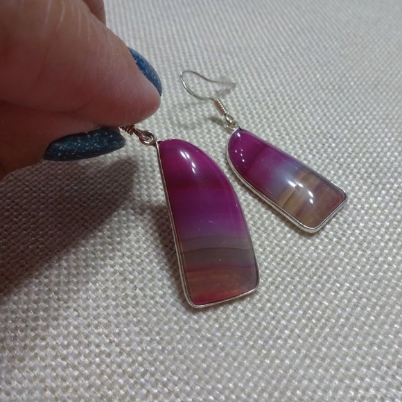 Gorgeous "PINK BOTSWANA AGATE" Handmade Sterling Dangle Earrings 212B - Picture 3 of 3